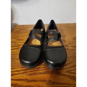 Clarks Collections Womens Slip-On Comfort Shoe Hook & Loop Strap sz 10 Black